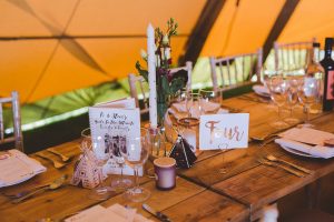 copper and geometric rustic wedding tables